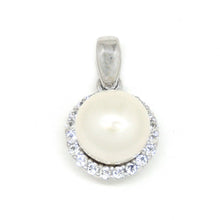 Load image into Gallery viewer, 14k white gold round 8mm fresh water pearl Pendant charm with zirconia gift 1.8g