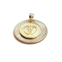Load image into Gallery viewer, 14k yellow Gold round caduceus of Hermes medical sign Pendant charm jewelry 1.7g