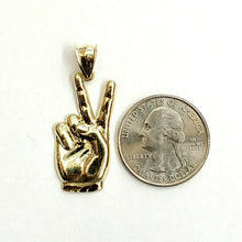 Load image into Gallery viewer, 10k yellow gold victory sign peace hand gesture pendant unisex diamond cut 2.1g