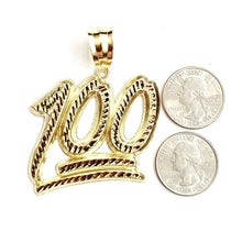 Load image into Gallery viewer, 10K Solid Yellow Gold Diamond Cut One Hundred 100 Charm Pendant jewelry 12.3g