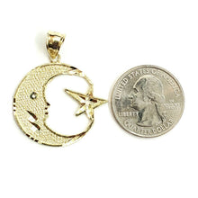 Load image into Gallery viewer, 10k yellow gold moon and star pendant charm diamond cut astronomy jewelry 2.6g