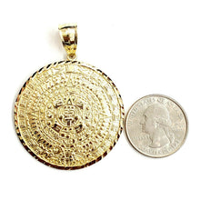 Load image into Gallery viewer, 10k yellow Gold solid Aztec Mayan sun calendar Azteca pendant gift 1.65" 12.8g