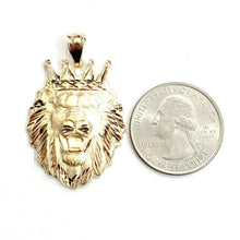 Load image into Gallery viewer, New 14k yellow Gold lion head face with crown Leo zodiac fine Pendant charm 7.4g