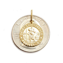 Load image into Gallery viewer, 14k solid yellow Gold round saint Christopher Pendant religious gift 0.60" 2.1g