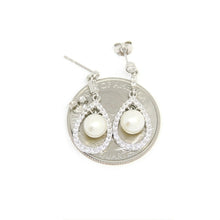Load image into Gallery viewer, 14k White Gold 6mm pearl and zirconia Earring push back hanging fine gift 2.9g
