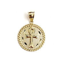 Load image into Gallery viewer, New 10k yellow gold round Egyptian ankh cross pendant charm religious 0.97" 3.8g