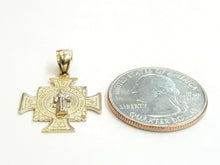 Load image into Gallery viewer, 14k gold two tone saint benedict san benito cross pendant religious jewelry 2.1g