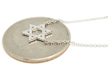 Load image into Gallery viewer, 14k white Gold 0.11Ct Diamond star of David necklace gift 18" adjustable chain