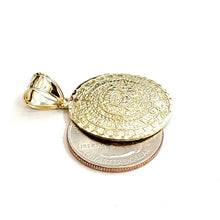 Load image into Gallery viewer, 10k yellow Gold solid Aztec Mayan sun calendar Azteca pendant gift 1.06" 5.5g