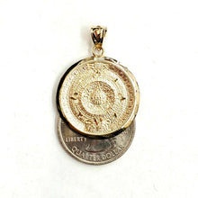 Load image into Gallery viewer, 14k yellow solid Gold Aztec Mayan sun calendar Azteca pendant jewelry 1.02" 3.6g