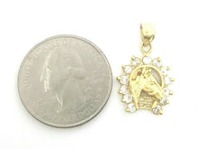 Load image into Gallery viewer, 14k yellow Gold horseshoe Pendant zirconia lucky fine gift jewelry unisex 2.4g