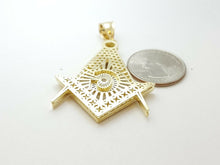 Load image into Gallery viewer, New 10k two-tone Gold Freemason Masonic Pendant charm zirconia fine jewelry 9.5g