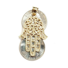 Load image into Gallery viewer, New 14k yellow gold khamsa hamsa hand lucky Jewish filigree pendant jewelry 8.5g