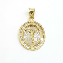 Load image into Gallery viewer, 14k solid yellow gold oval jesus pendant charm cubic zirconia fine jewelry 1.2g