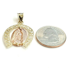 Load image into Gallery viewer, New 10k multi color Gold virgin horseshoe Pendant lucky fine jewelry unisex 3.2g