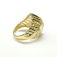 Load image into Gallery viewer, 10k yellow gold native American Indian chief head men Ring diamond cut Size 7.5