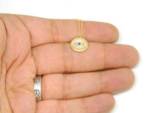 Load image into Gallery viewer, 14k yellow gold 0.17ct diamond sapphire evil eye necklace 18" adjustable chain