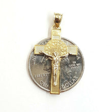 Load image into Gallery viewer, 14k gold two tone saint benedict san Benito cross pendant religious jewelry 2.3g