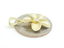Load image into Gallery viewer, New 14k yellow Gold Hawaiian flower pendant cubic zirconia fine jewelry 1.9g