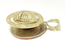 Load image into Gallery viewer, 10k yellow gold round globe planet earth world map pendant 2 sides 3D gift 4.3g