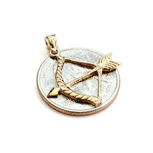 Load image into Gallery viewer, New 14k yellow Gold Bow and Arrow Hunting Pendant Charm gift fine Jewelry 1.6g