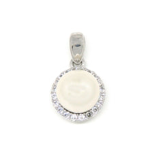 Load image into Gallery viewer, 14k white gold round 8mm fresh water pearl Pendant charm with zirconia gift 1.8g