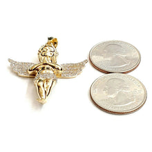 Load image into Gallery viewer, 14k yellow Gold 3D full body angel Pendant cubic zirconia fine jewelry 9.3g