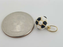 Load image into Gallery viewer, 14k yellow Gold enamel hollow soccer ball 3D Pendant charm 0.39" diameter 1.1g