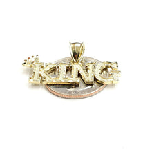 Load image into Gallery viewer, New 10k yellow Gold KING Crown word Pendant charm diamond cut fine jewelry 2.9g