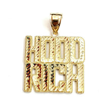 Load image into Gallery viewer, New 10k yellow Gold Hood Rich word Pendant charm diamond cut fine jewelry 7.2g