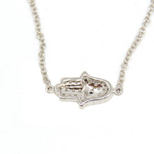 Load image into Gallery viewer, 14k white gold 0.09ct diamond khamsa hand Jewish necklace 18" adjustable chain