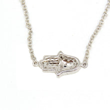 Load image into Gallery viewer, 14k white gold 0.09ct diamond khamsa hand Jewish necklace 18" adjustable chain