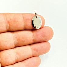 Load image into Gallery viewer, 14k white Gold solid tiny oval name tag engravable Pendant charm shiny gift 1.6g