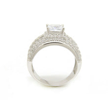 Load image into Gallery viewer, 14k white Gold woman wide engagement ring princess cut cubic zirconia size 7