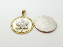 Load image into Gallery viewer, 10k two-tone gold marijuana leaf pendant cubic Zirconia jewelry 0.97" 4.5g