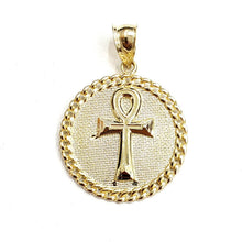 Load image into Gallery viewer, 10k yellow gold round Egyptian ankh cross pendant religious fine jewelry 3.6g