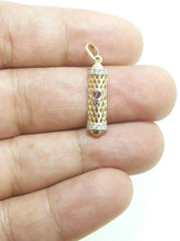 Load image into Gallery viewer, 14k gold two tone mezuzah shin jewish cubic zirconia pendant fine jewelry 1.3g