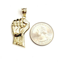 Load image into Gallery viewer, 10k yellow gold fist BLM black lives matter pendant charm jewelry unisex 2.7g