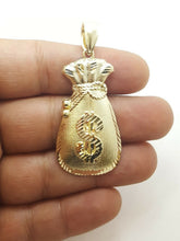 Load image into Gallery viewer, 10k yellow gold dollar sign money bag lucky pendant charm fine gift jewelry 7g
