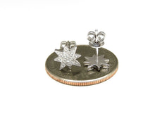 Load image into Gallery viewer, New 14k white Gold 0.11Ct Round Diamond star stud Earrings Push Back Fastening