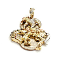 Load image into Gallery viewer, 14k tri color Gold horse rider cowboy rodeo Pendant charm CZ fine jewelry 15.6g