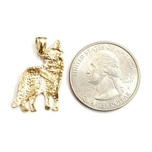 Load image into Gallery viewer, 14k yellow Gold howling wolf full body animal Pendant charm fine jewelry 2.3g
