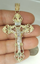 Load image into Gallery viewer, 10k two-tone gold cross with jesus pendant fine religious jewelry unisex 13.1g
