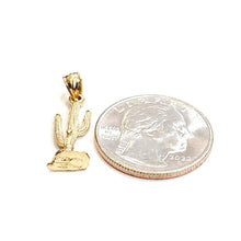 Load image into Gallery viewer, New 14k yellow solid Gold 3D saguaro cactus Pendant charm gift fine jewelry 1.4g