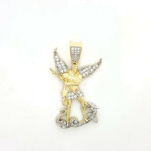 Load image into Gallery viewer, 14k gold two tone saint Michael pendant charm religious jewelry zirconia 5.6g