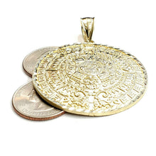 Load image into Gallery viewer, 10k yellow Gold solid Aztec Mayan sun calendar Azteca pendant gift 1.87" 14.2g