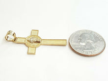 Load image into Gallery viewer, 14k gold two tone saint benedict san benito cross pendant religious jewelry 2.4g