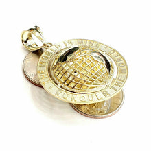 Load image into Gallery viewer, 10k yellow gold round globe planet earth world map pendant 2 sides 3D gift 11.5g