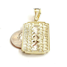 Load image into Gallery viewer, 10k yellow gold nugget razor blade pendant charm diamond cut fine Jewelry 6.7g