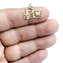 Load image into Gallery viewer, 14k solid yellow Gold music sign note Pendant rectangular fine jewelry gift 1.2g
